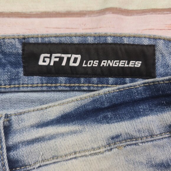 Mens GFTD Los Angeles Distressed Blue Purple Gradient Skull Graphics No Faith Je - Picture 4 of 10